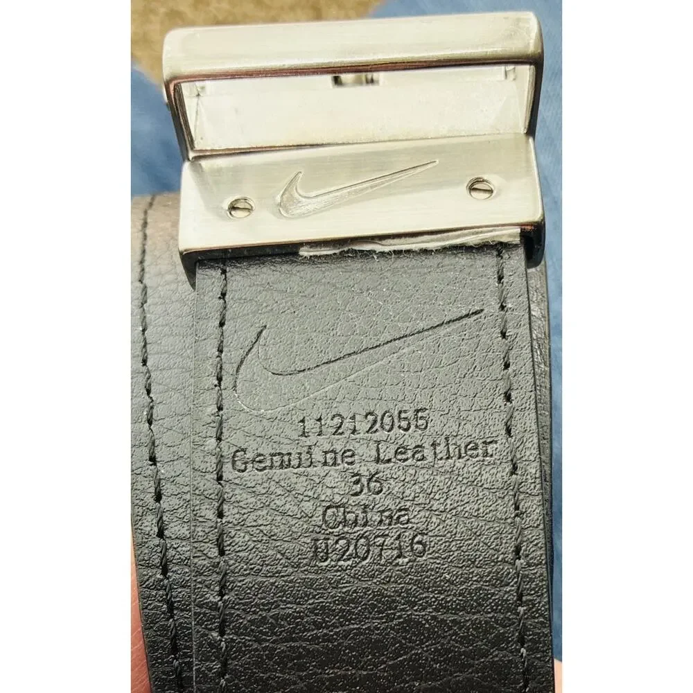 Nike Reversible Blk, Gray Silver Hardware Genuine Leather Sz 36 Casual Bus Belt